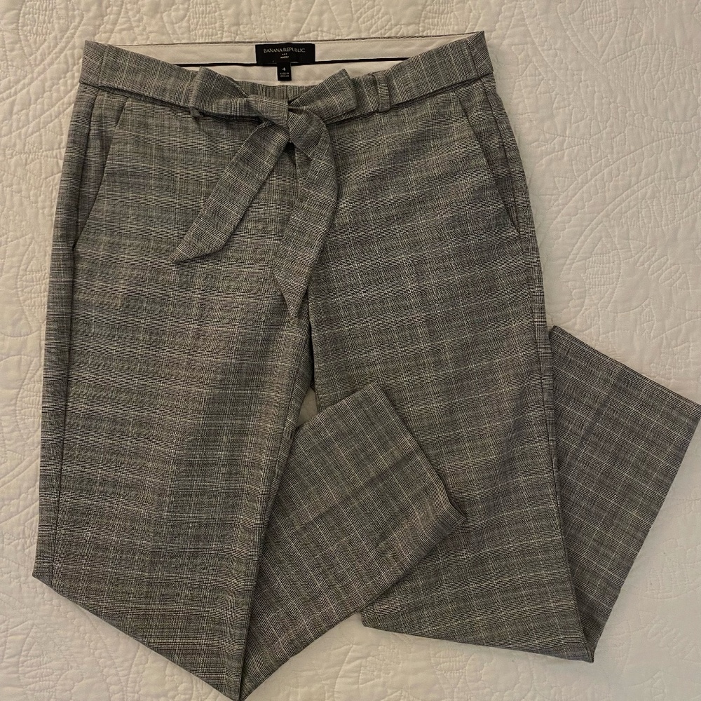 Plaid Dress Pants with Tie-Front